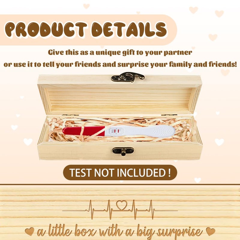 CHGCRAFT Pregnancy Announcement Gifts Pregnancy Test Keepsake Box with Raffia Ribbon Surprise Announcement Gift with Lock to Husband Grandparents Parents, 8x2x1.2inch - Image 3